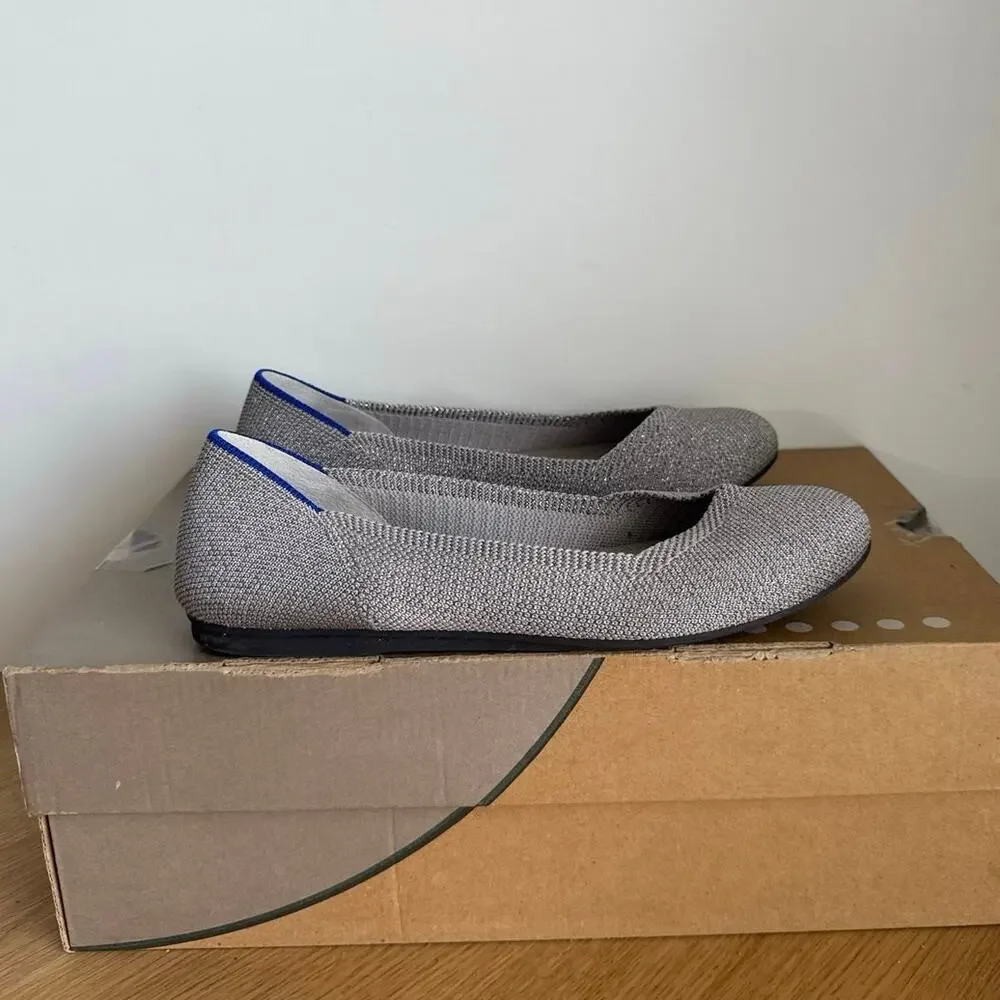 ROTHY’S The Flat ‘Metallic Silver’ Round Toe Women Ballet Flats - SZ 6